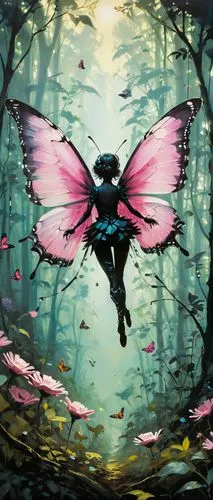 arrietty,butterfly background,red butterfly,touhou,fairy forest,chasing butterflies