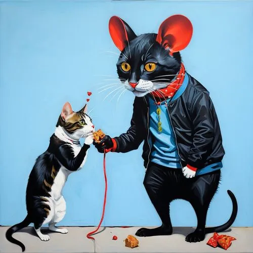 cat and mouse,tom and jerry,ratatouille,mouses,mice,anthropomorphized animals,Illustration,Realistic Fantasy,Realistic Fantasy 24