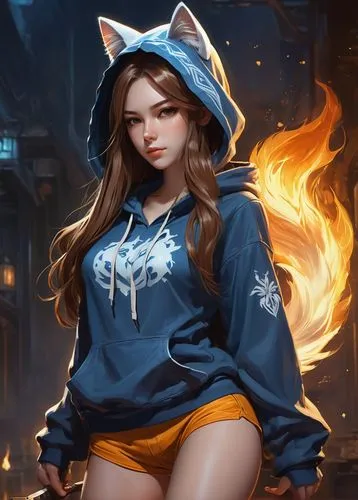 realistic portrait, wearing nightdress with hoodie with cat ears and jeans shorts, Beauty of a girl with long straight brown hair, looking at the camera beauty,rafaela,nunu,kittani,xiyu,xianwen,chengj