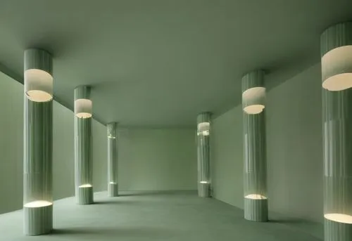 
A green marble walls and glass columns 
,columns,pillars,colonnade,lighting system,ceiling lighting,hallway space,ceiling fixture,corridor,light posts,fluorescent lamp,ceiling light,hallway,halogen s