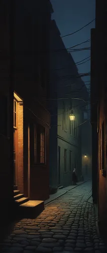 alleyway,alley,old linden alley,narrow street,blind alley,night scene,alley cat,nocturnes,laneway,the cobbled streets,cobble,street lights,evening atmosphere,slums,the street,streetlight,cobblestone,nightlight,cobblestones,medieval street,Art,Artistic Painting,Artistic Painting 48