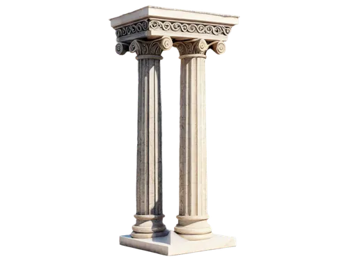 Greek column, ancient architecture, marble material, detailed carvings, ornate capital, fluted shaft, pedestal base, sunny day, warm light, 3/4 composition, shallow depth of field, high contrast, cine