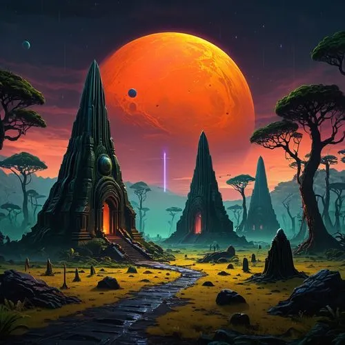 alien planet,alien world,futuristic landscape,cartoon video game background,fantasy landscape,lunar landscape,Conceptual Art,Sci-Fi,Sci-Fi 12