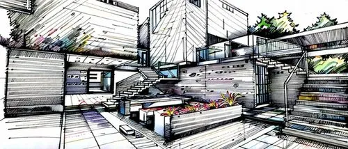 Color and sketch by taking advantage of the warm gray color of the marker.,archidaily,cube house,cubic house,creative office,modern office,japanese architecture,architect plan,interior design,the serv