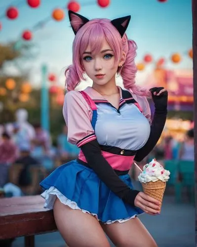 kawaii ice cream,mae,nyan,cosplay image,japanese kawaii,neopolitan,Photography,General,Cinematic