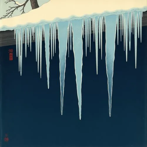 An image showcasing an array of icicles hanging off what appears to be a ledge, highlighted by the stark contrast of their translucency against a darker background.,ice hanging off the side of a build