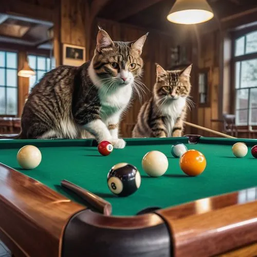 billiards,english billiards,snooker,pocket billiards,cats playing,bar billiards,carom billiards,billiard,billiard ball,vintage cats,billiard table,pool player,nine-ball,billiard room,eight-ball,american shorthair,animal sports,blackball (pool),table tennis,two cats,Photography,General,Realistic