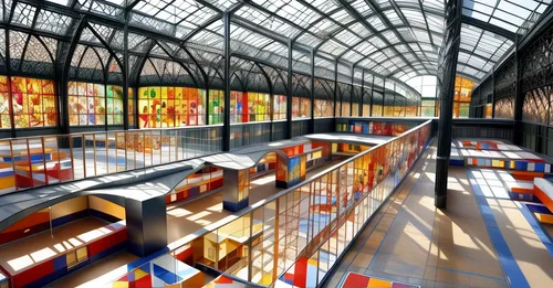 glass facades,colorful glass,universal exhibition of paris,train station passage,glass painting,french train station,baggage hall,structural glass,paris shops,glass roof,shopping mall,arcades,stained glass windows,principal market,glass facade,hall of nations,art gallery,glass tiles,glass blocks,upper market