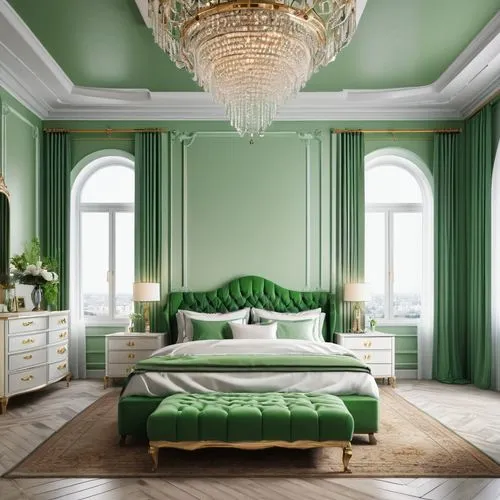 ornate room,bedchamber,chambre,green wallpaper,green,green and white,Photography,General,Realistic