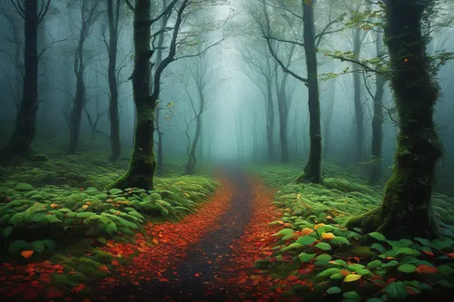 foggy forest,germany forest,forest path,fairytale forest,forest of dreams,enchanted forest,the mystical path,forest landscape,forest road,autumn forest,elven forest,fairy forest,black forest,forest floor,green forest,forest glade,holy forest,deciduous forest,haunted forest,forest,Illustration,Abstract Fantasy,Abstract Fantasy 01