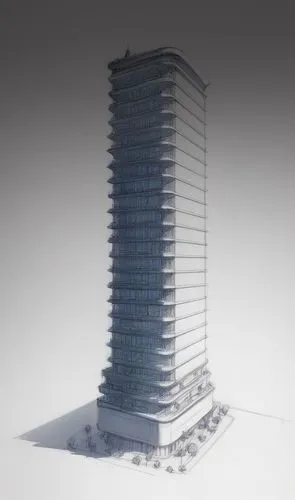 a tall tower structure with many windows on each side,escala,high-rise building,unbuilt,skyscraper,residential tower,high rise building,Illustration,Black and White,Black and White 08