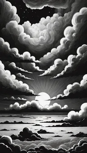 seascape,cloudscape,dark beach,lunar landscape,sea landscape,chinese clouds,clouds,black landscape,sun in the clouds,david bates,world digital painting,sea of clouds,moonscape,moon in the clouds,sky clouds,sea night,dramatic sky,olle gill,sun through the clouds,storm clouds,Illustration,Paper based,Paper Based 27