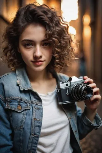 last selfie ever taken, nostalgic atmosphere, melancholic mood, beautiful woman, solo, (25yo), tears in eyes, light makeup, curly brown hair, gentle smile, worn-out denim jacket, white casual top, rip