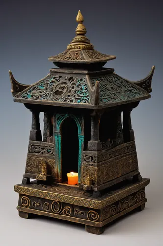 incense burner,stone pagoda,incense with stand,japanese lantern,japanese lamp,asian architecture,japanese shrine,asian lamp,buddhist temple,japanese garden ornament,pagoda,tibetan bowl,the court sandalwood carved,shrine,chinese temple,illuminated lantern,stone lotus,oriental,shinto shrine,temple,Conceptual Art,Oil color,Oil Color 17