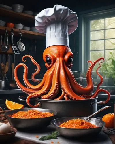 octopus,octopi,octopus vector graphic,fun octopus,chef,octopussy,octopus tentacles,zoidberg,kraken,cephalopod,octo,pulpo,squid rings,ood,cooking book cover,cthulhu,intersquid,octoechos,linguini,fsm,Conceptual Art,Fantasy,Fantasy 12