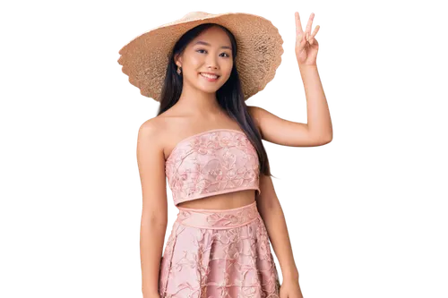 filipiniana,pink background,pinklao,pilipina,pink hat,light pink,asian conical hat,photo shoot with edit,antique background,portrait background,boho background,usherette,miss vietnam,salmon pink,transparent background,pinkaew,image editing,color background,sun hat,marshallese,Illustration,American Style,American Style 03