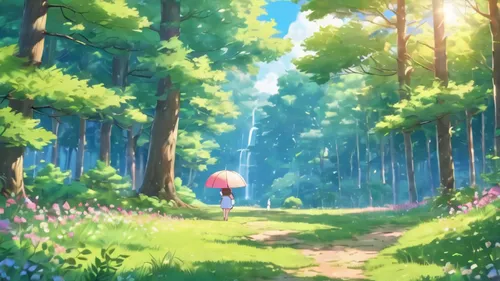 forest path,forest walk,forest background,forest,in the forest,fairy forest,spring background,springtime background,forest of dreams,the forest,forest glade,forest road,blooming field,stroll,forest landscape,forest floor,meadow and forest,violet evergarden,studio ghibli,clover meadow,Illustration,Japanese style,Japanese Style 01