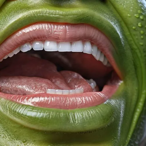 mouth,hulk,green algae,tongue,teeth,wasabi,algae,gnaw,dental,mouth organ,orc,mouth guard,red-eyed tree frog,incredible hulk,tooth bleaching,dental hygienist,wide mouth,green skin,kissing frog,cosmetic dentistry