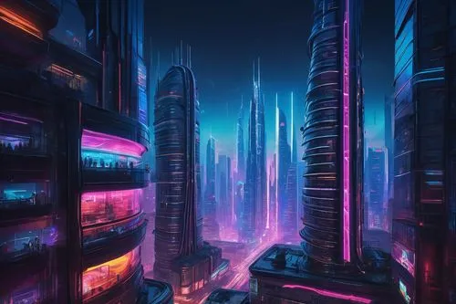 cybercity,futuristic landscape,cyberpunk,cybertown,futuristic,cityscape,cyberia,cyberworld,cyberport,cyberscene,metropolis,dystopian,fantasy city,polara,scifi,synth,colorful city,hypermodern,microdistrict,sci - fi,Illustration,Realistic Fantasy,Realistic Fantasy 45