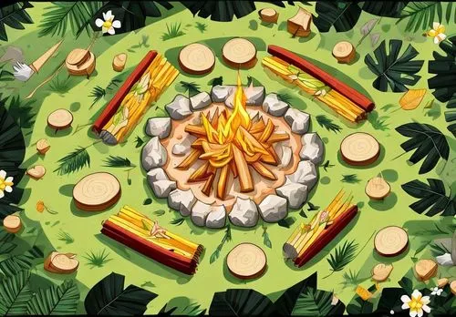 an aerial view of different types of food,shenlong,auriongold,thanksgiving background,homam,fire ring,fire poker flower,fire bowl,yggdrasil,impel,firepit,fairy tail,fire mandala,wano,trigrams,backgamm