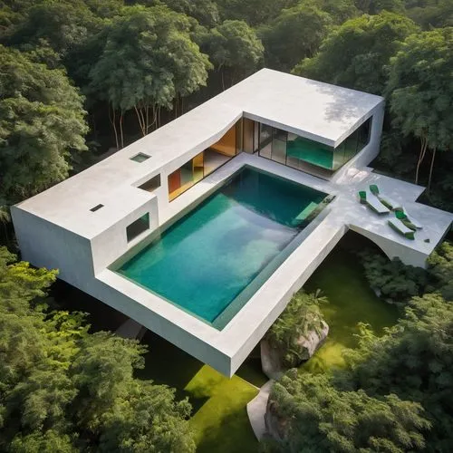 modern house,forest house,dreamhouse,luxury property,modern architecture,dunes house,pool house,beautiful home,luxury home,tropical house,3d rendering,cube house,mid century house,house in the forest,tropical greens,holiday villa,private house,prefab,landscaped,roof landscape,Illustration,Black and White,Black and White 32