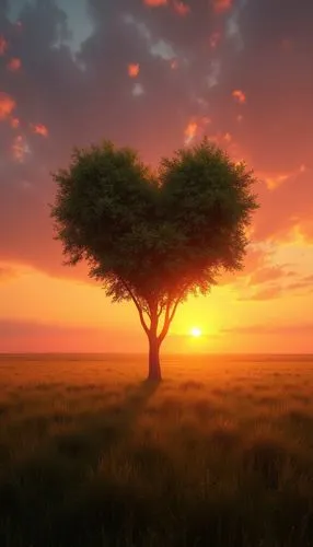 the tree has a heart shaped plant growing out of it,lone tree,isolated tree,nature background,lonetree,tree heart,flourishing tree,Photography,General,Realistic