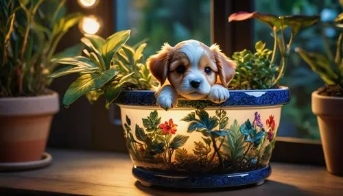 basset,easter décor,easter decoration,flowerpot,beagle,flower pot,Photography,Artistic Photography,Artistic Photography 02