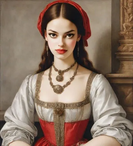 18 years old very beautiful, early 16th century German aristocrat in a house, oil painting, in the style of paintings by Albrecht Dürer, red, black,portrait of a girl,gothic portrait,young woman,roman