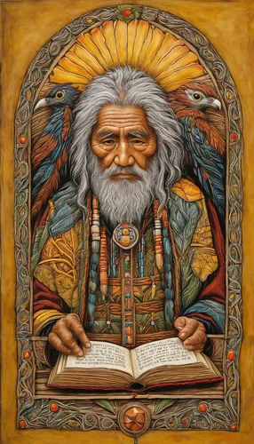 persian poet,indigenous painting,pachamama,shamanism,indian monk,shamanic,khokhloma painting,moses,abraham,guru,prophet,leonardo da vinci,sacred art,magus,indian art,mantra om,brahma,kundalini,torah,the american indian,Art,Classical Oil Painting,Classical Oil Painting 28