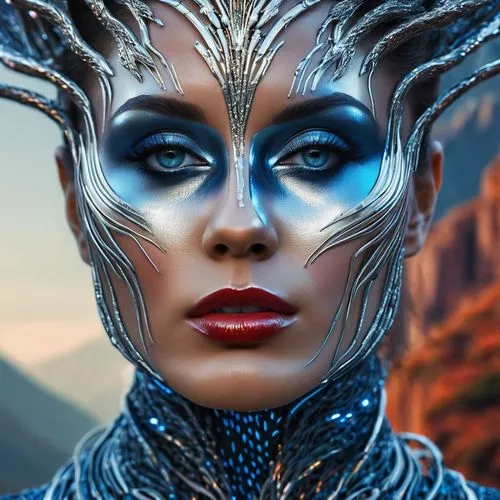 blue enchantress,fantasy woman,asari,alien warrior,aquaria,fantasy portrait,ice queen,fantasy art,avatar,akasha,atlantean,repulsa,zavtra,warrior woman,head woman,bodypaint,female warrior,cailleach,valerian,mystique,Photography,General,Sci-Fi