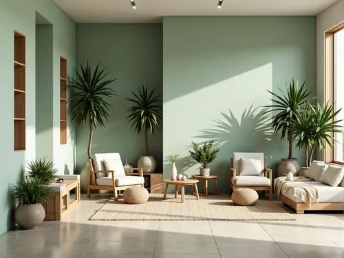 tropical greens,green living,interior decoration,contemporary decor,bamboo plants,modern decor,wallcoverings,houseplants,interior decor,3d rendering,livingroom,house plants,houseplant,sitting room,living room,wallcovering,apartment lounge,pandanus,green plants,search interior solutions