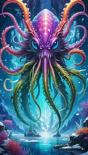 azathoth,starro,octopus,cthulhu,medusae,kraken,Illustration,Japanese style,Japanese Style 03