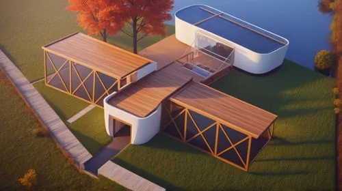 moveable bridge,inverted cottage,isometric,modern house,mid century house,houseboat,roof landscape,modern architecture,floating huts,sky apartment,roof structures,cube stilt houses,eco-construction,3d rendering,boathouse,wooden mockup,cubic house,roof panels,housetop,3d render,Photography,General,Commercial