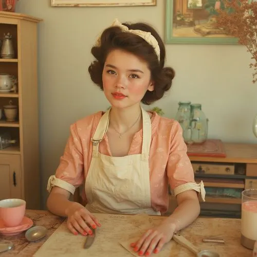 vintage girl,vintage woman,vintage makeup,vintage kitchen,vintage women,girl in the kitchen