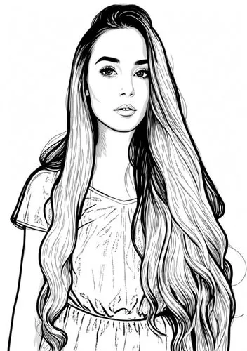 a woman's drawing with a long and curly hair,margaery,margairaz,angel line art,line art,marzia,lineart,Design Sketch,Design Sketch,Rough Outline