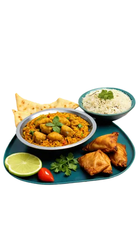 Colorful Indian food, various dishes, steaming hot, aromatic spices, basmati rice, naan bread, tandoori chicken, biryani, samosas, papadum, mint chutney, cilantro garnish, golden brown crispy onions, 