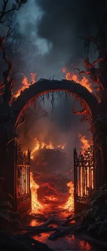 door to hell,fire background,iron gate,heaven gate,burning earth,scorched earth,devil's bridge,dragon bridge,fantasy landscape,fire ring,fire screen,halloween background,purgatory,lava cave,hall of the fallen,lake of fire,lava,devilwood,portal,end-of-admoria,Photography,Artistic Photography,Artistic Photography 02