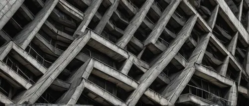 Architectural concrete block, modern skyscraper, urban cityscape, brutalist structure, rough texture, grey tone, industrial aesthetic, sharp angles, geometric shape, massive size, heavy material, mono