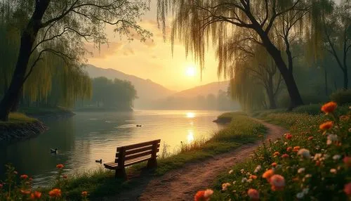 landscape background,beautiful landscape,river landscape,nature landscape,landscape nature,evening lake,spring morning,tranquility,meadow landscape,park bench,nature background,landscapes beautiful,evening atmosphere,fantasy landscape,nature wallpaper,background view nature,serenity,calmness,tranquillity,natural scenery,Photography,General,Realistic