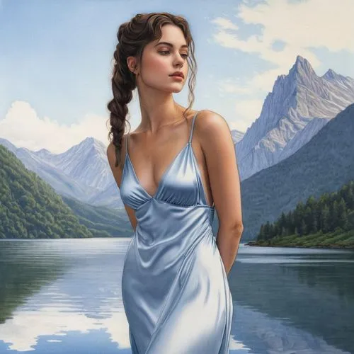 margaery,sigyn,arwen,margairaz,amphitrite,girl on the river,ariadne,sanel,fantasy picture,delenn,girl in a long dress,water nymph,beleriand,godward,padme,fantasy art,world digital painting,hypatia,mervat,fantasy portrait,Illustration,Black and White,Black and White 16