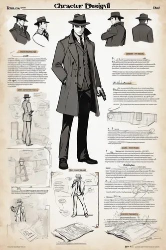 stovepipe hat,steel helmet,inspector,investigator,private investigator,vector infographic,frock coat,gunfighter,cordwainer,detective,gunsmith,spy visual,hat manufacture,hatz cb-1,infographic elements,guide book,railroad engineer,steampunk,panama hat,white-collar worker,Unique,Design,Character Design