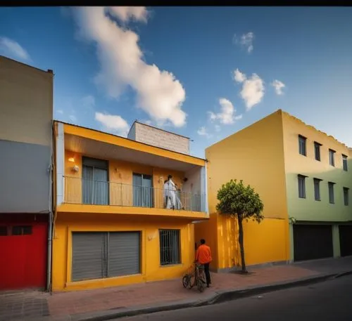 In the heart of a bustling city, a minimalist house with vibrant colors and intricate brushstrokes fills the streets. The exterior decorated with vibrant colors, inspired by the iconic chinese archite