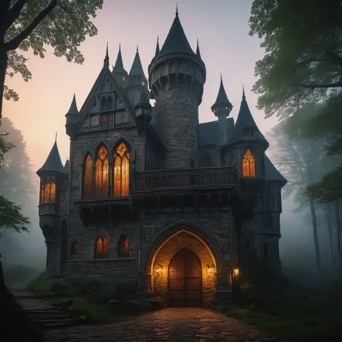 fairy tale castle,fairytale castle,witch's house,haunted castle,ghost castle,witch house,gothic style,house in the forest,fairy tale,castle of the corvin,haunted cathedral,ravenloft,a fairy tale,the haunted house,fairytale,hogwarts,castle,gothic,medieval castle,haunted house,Illustration,Paper based,Paper Based 17