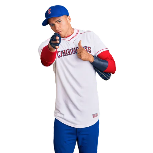 Cool pitcher, male athlete, baseball uniform, white jersey, blue pants, athletic build, muscular arms, glove on left hand, baseball in right hand, sweaty forehead, determined facial expression, stadiu