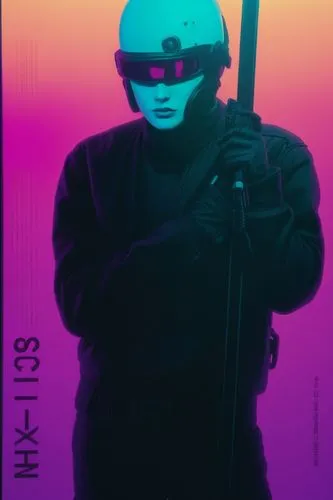 Color the drawing in post-apocalyptic, cyberpunk, vaporwave style,a man in the image holding a pipe,defend,vhs,lihb,cyberpatrol,thermite,nikkatsu,Photography,Black and white photography,Black and Whit