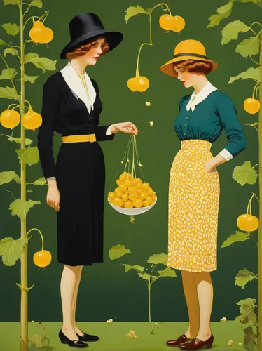 summer squash,lemon tree,marsh marigolds,pattypan squash,picking vegetables in early spring,spreewald gherkins,yellow bells,green oranges,yellow peppers,lemons,yellow garden,lemon background,marigolds,mirabelles,yellow mustard,kumquats,vintage illustration,still physalis life,garden party,grant wood,Illustration,Retro,Retro 15