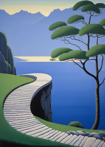 olle gill,japan landscape,coastal landscape,an island far away landscape,pathway,landscape with sea,david bates,the road to the sea,cool woodblock images,brook landscape,river landscape,beach landscape,landscape,lake taupo,shirakami-sanchi,sea landscape,rippon,carol colman,japanese art,andreas cross,Illustration,Retro,Retro 26