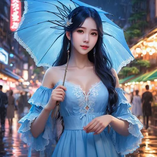 asian umbrella,qianwen,yangmei,xianwen,longmei,umbrella,jingyi,yujie,xuhui,parasol,hanqiong,bingqian,yangzi,blue rain,shaoxuan,qiong,chengjie,xiyu,jianwen,zhiwen,Illustration,Realistic Fantasy,Realistic Fantasy 01