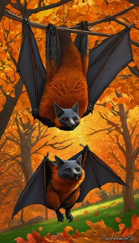 A Flying Fox Thanksgiving by Psithyrus,little red flying fox,flying fox,bats,tropical bat,hanging bat,fruit bat,bat,big brown bat,fall animals,pipistrelles,halloween background,vampire bat,autumn icon