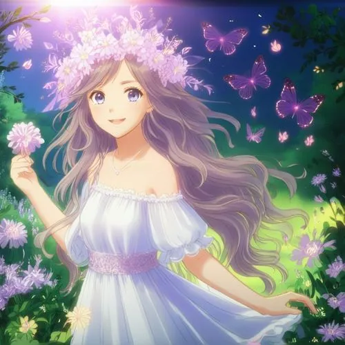 flower fairy,lilac blossom,hydrangea background,precious lilac,butterfly lilac,kokia,Illustration,Realistic Fantasy,Realistic Fantasy 02